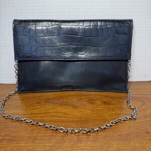 Vintage ILI Black Leather Handbag Purse Shoulder Bag Leopard Print